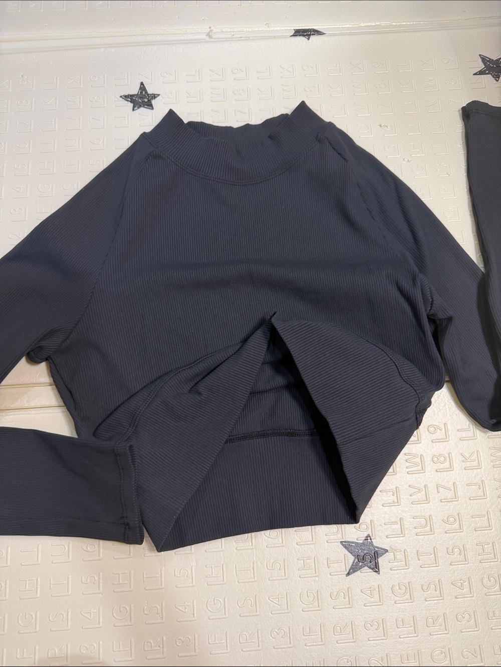 Long Sleeve Ribbed Crop Top in Black - Picture 2 of 3